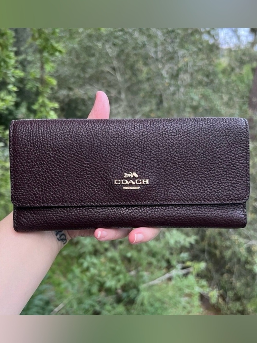 VINTAGE COACH Trifold Wallet Brown Pebbled Leather with Gold Hardware AUTHENTIC